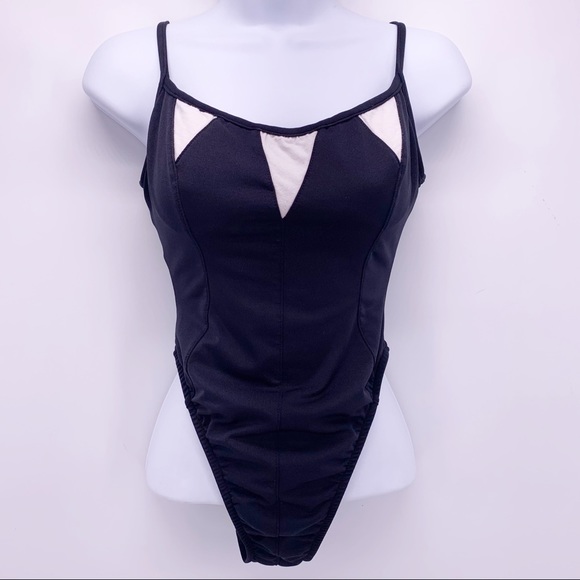UjENA One Piece Black and Cream High Cut Bathing Suit Size Small - Picture 1 of 8